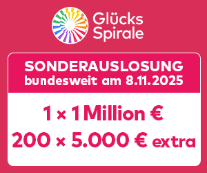 Sonderauslosung GlücksSpirale – 1× 1.000.000 € und 200× 5.000 € am 08.11.2025