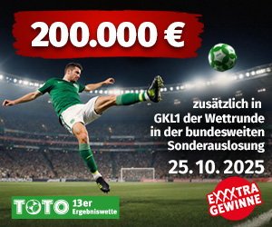 TOTO Ergebniswette Sonderauslosung – 200.000 € zusätzlich in Gewinnklasse 1 am 25.10.2025