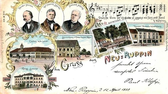 Alte Grußkarte aus Neuruppin mit Ferdinand Möhring