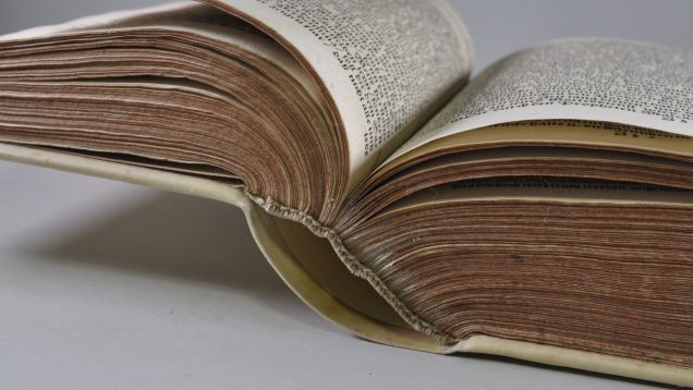 Foto eines aufgeschlagenen, restaurierten Buches aus dem 18. Jahrhundert aus dem Bestand des Pfarrhauses Marwitz in Großaufnahme
