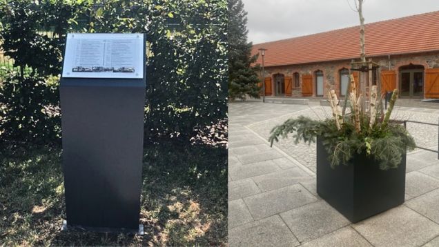 Foto von Stele und Pflanzkübel in Altstadt von Drebkau